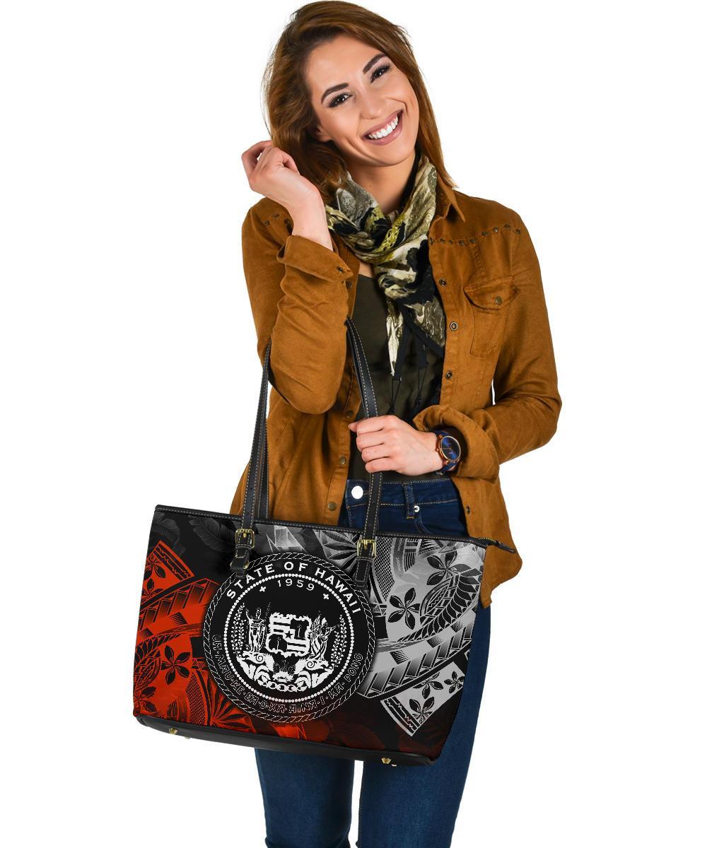 Polynesian Hawaii Large Leather Tote Bag - Vintage Polynesian Style - Polynesian Pride