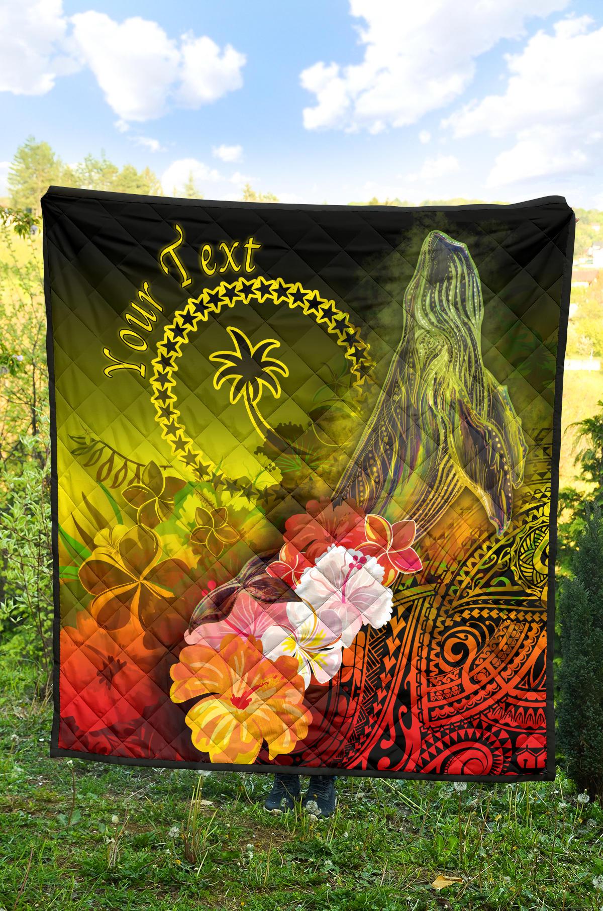 Custom Personalised Chuuk Premium Quilt - Humpback Whale with Tropical Flowers (Yellow) - Polynesian Pride