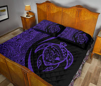 Hawaii Turtle Map Polynesian Quilt Bed Set - Purple - Circle Style - Polynesian Pride