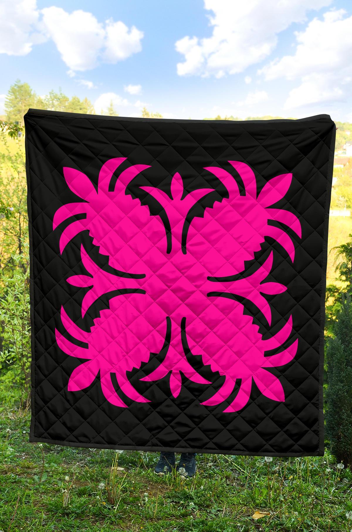 Hawaiian Premium Quilt Royal Pattern - Black And Pink - A2 Style - Polynesian Pride