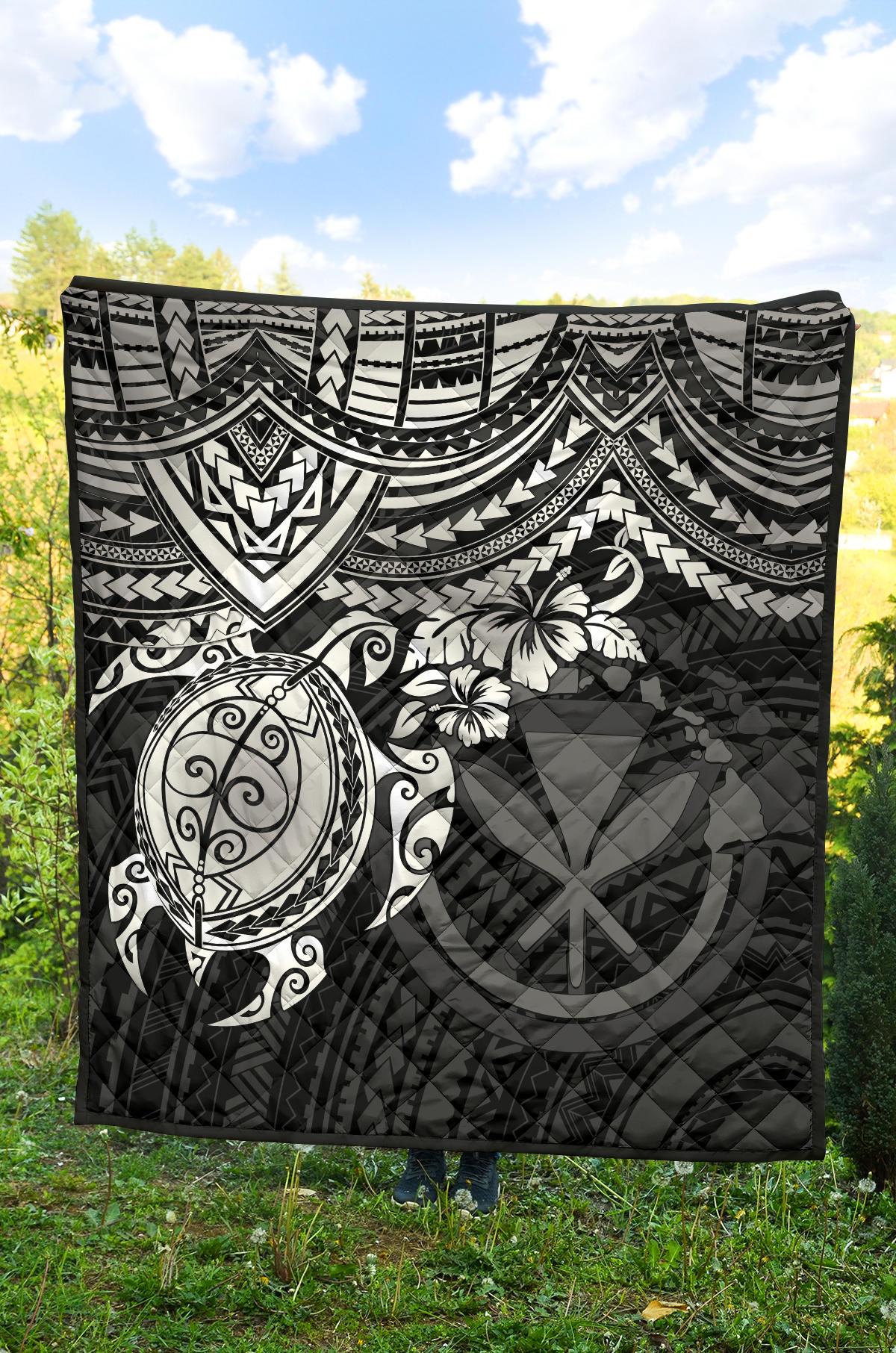 Hawaii Polynesian Premium Quilt - Kanaka Maoli & White Turtle Hibiscus - Polynesian Pride