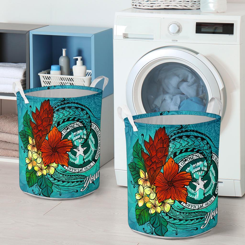 Northern Mariana Islands Laundry Basket - Custom Personalised Tropical Flowers Style - Polynesian Pride