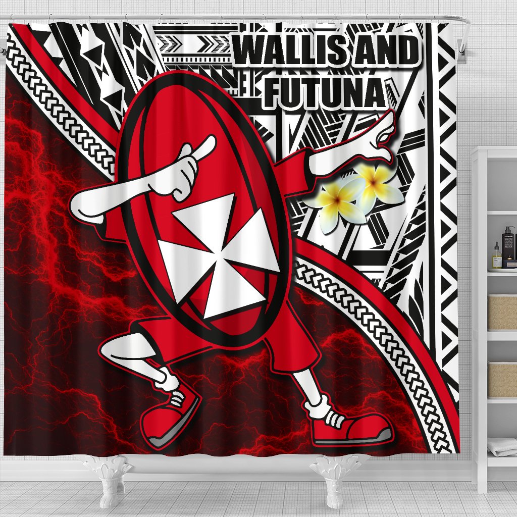 Dab Trend Style Rugby Shower Curtain Wallis and Futuna - Polynesian Pride