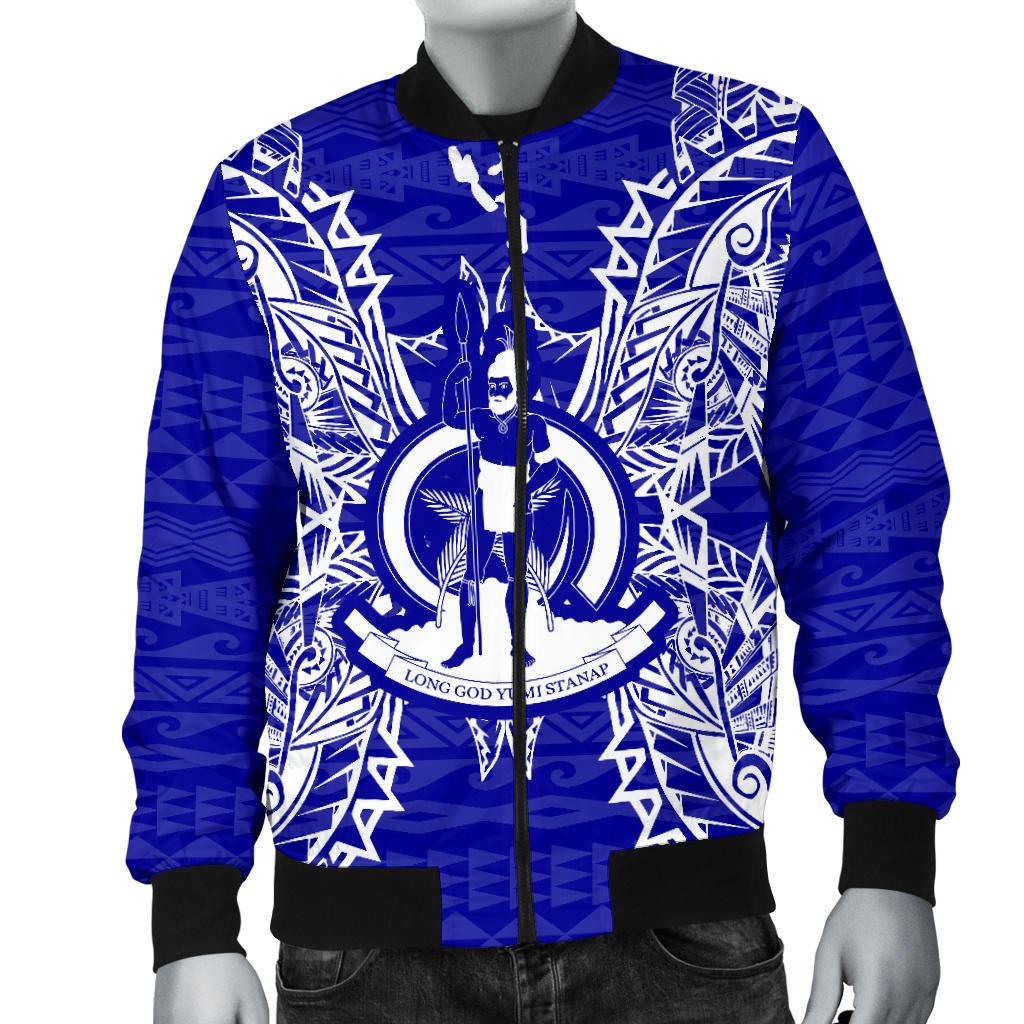 Vanuatu Polynesian Men's Bomber Jacket Map Blue - Polynesian Pride