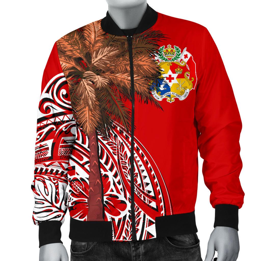 Tonga Men's Bomber Jacket - Polynesian Palm Tree Flag - Polynesian Pride