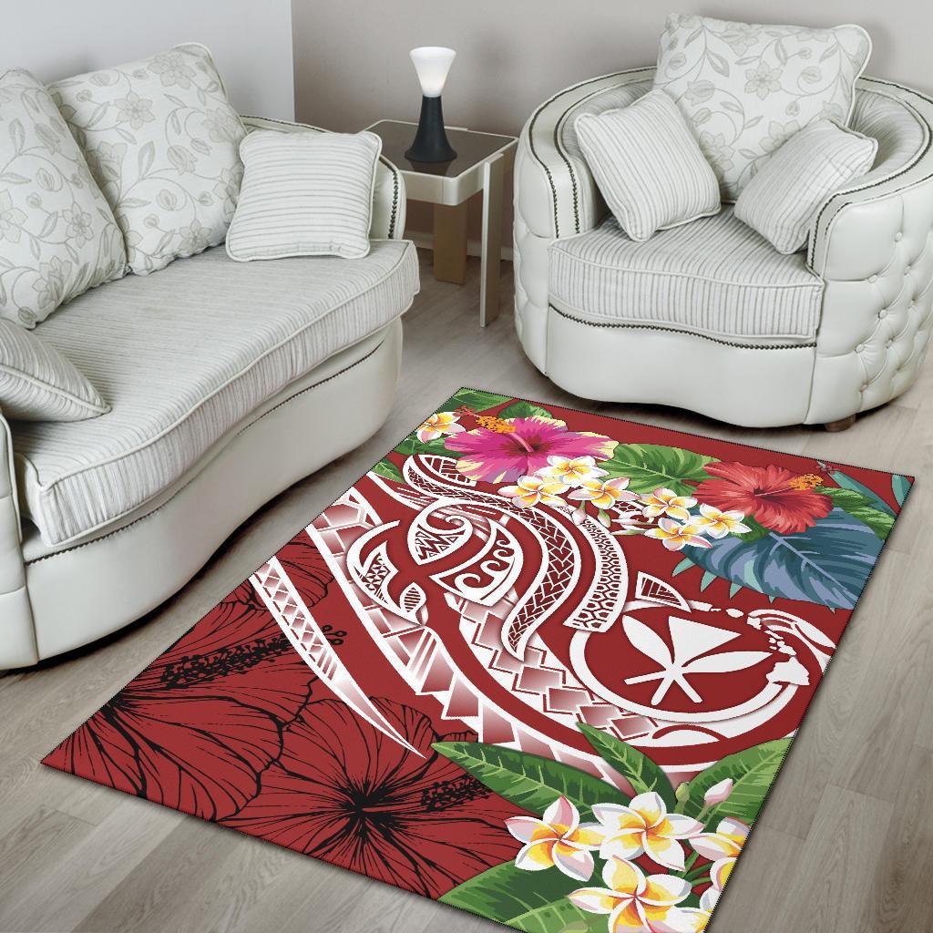 Polynesian Hawaii Kanaka Maoli Area Rug - Summer Plumeria (Red) - Polynesian Pride