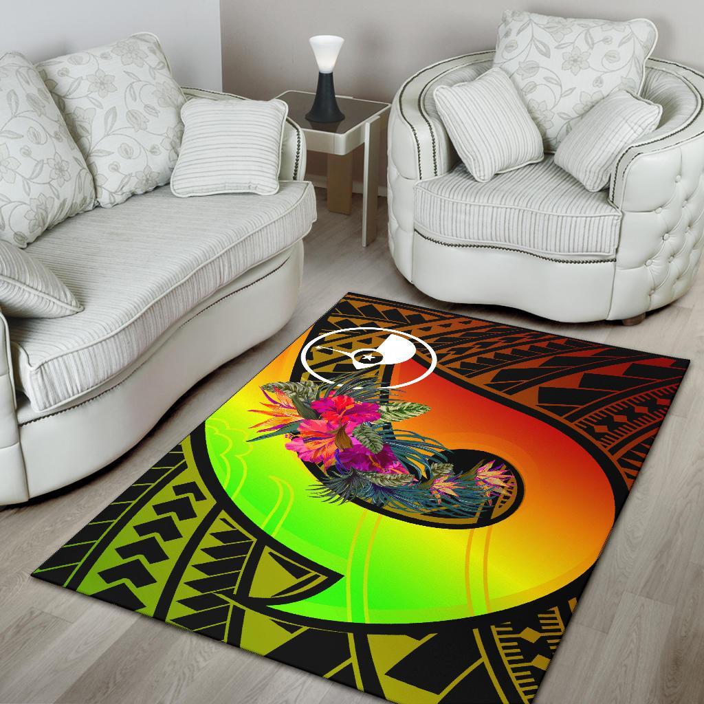 Yap Area Rug - Polynesian Hook And Hibiscus (Raggae) - Polynesian Pride