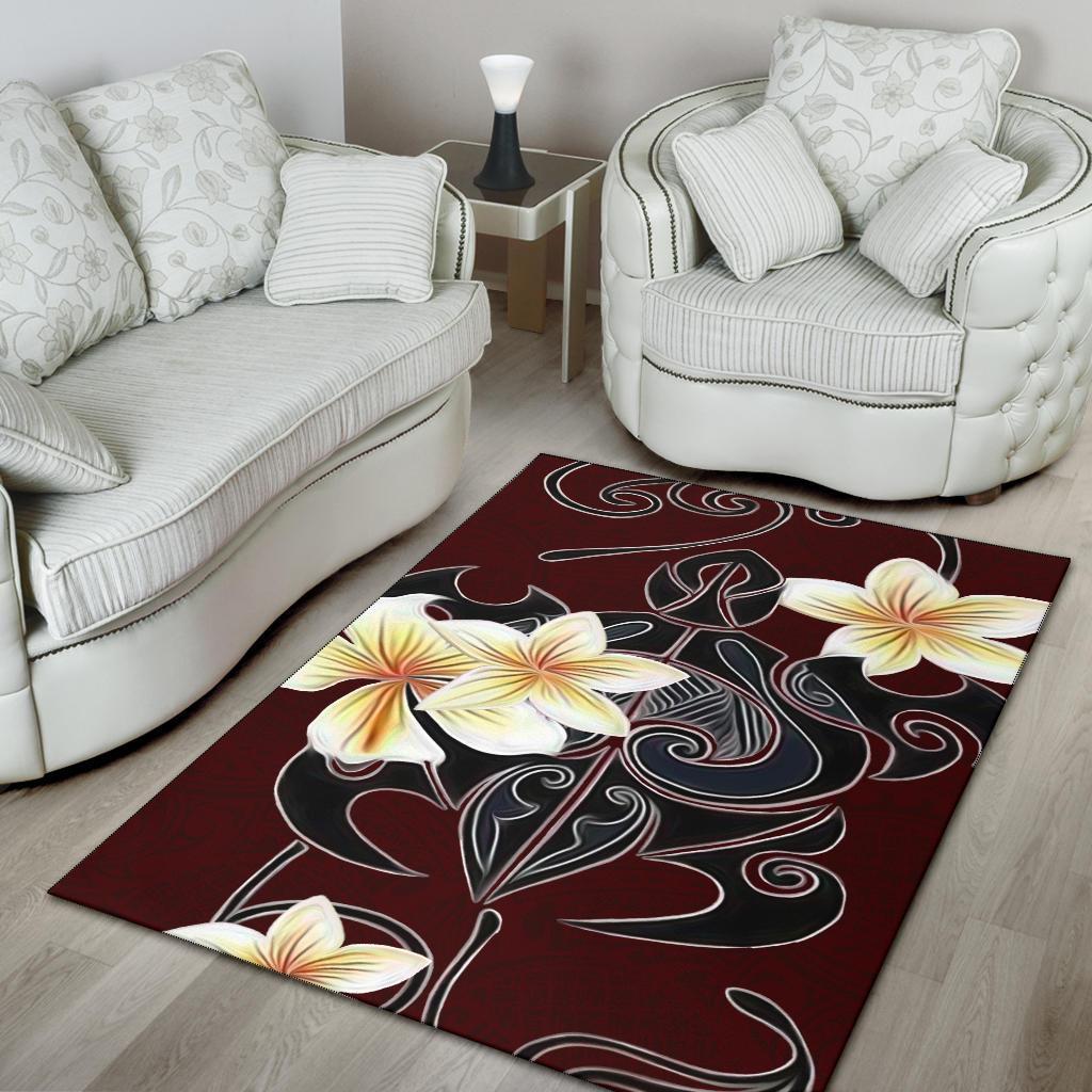 Turtle Poly Trinal Plumeria Red Area Rug AH - Polynesian Pride