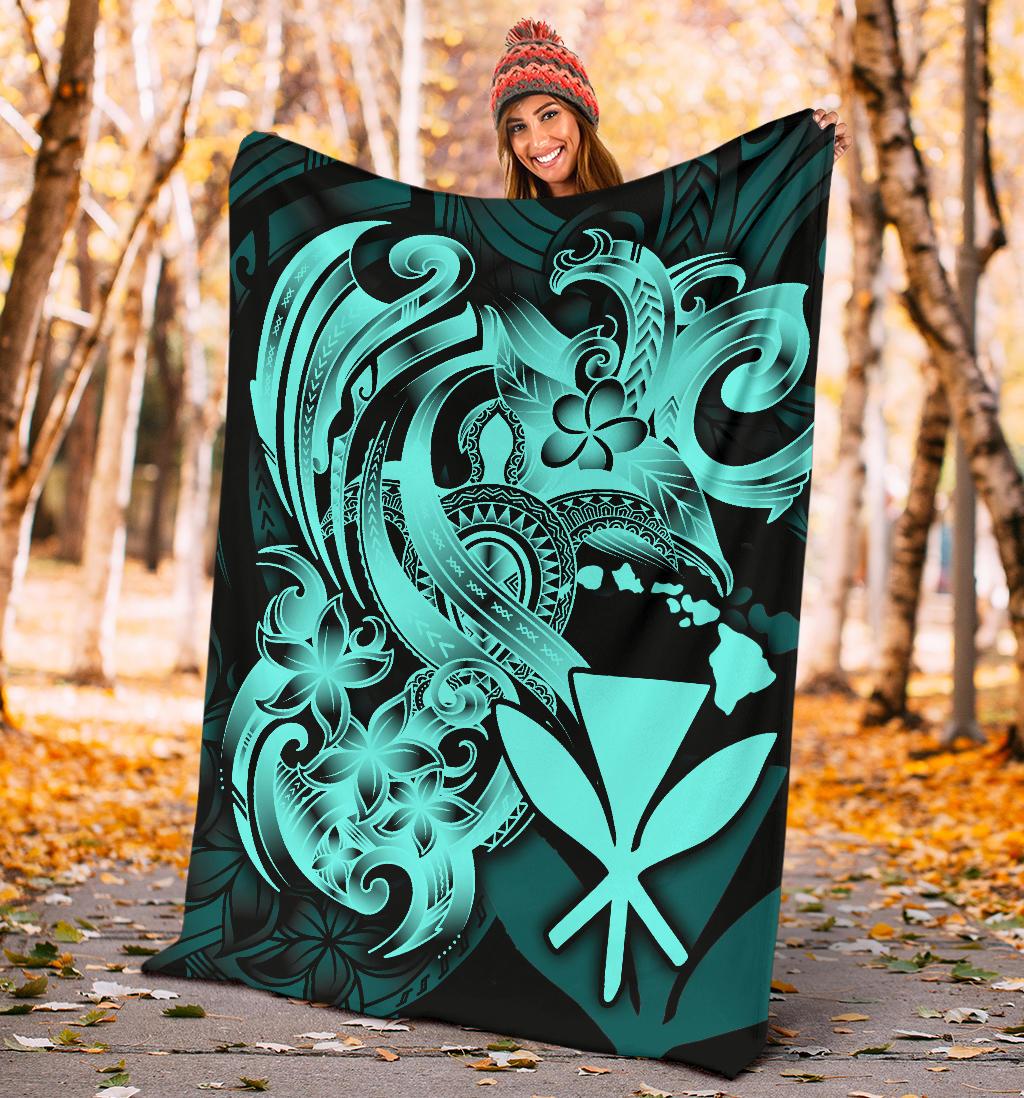 Polynesian Hawaii All Over Premium Blanket - Kanaka Maoli Blue Turtle - Polynesian Pride