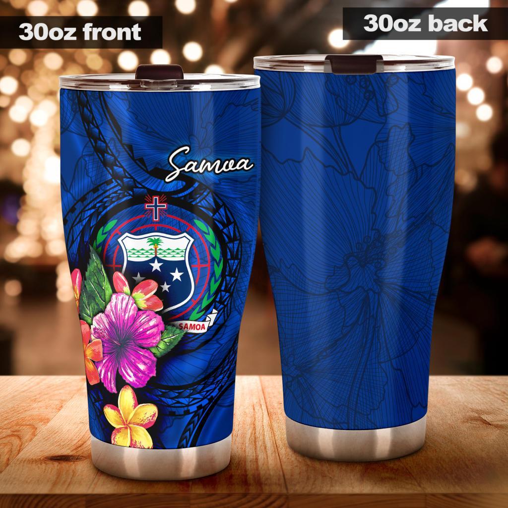 Samoa Polynesian Tumbler - Floral With Seal Blue One Style 30oz X-Large Blue - Polynesian Pride