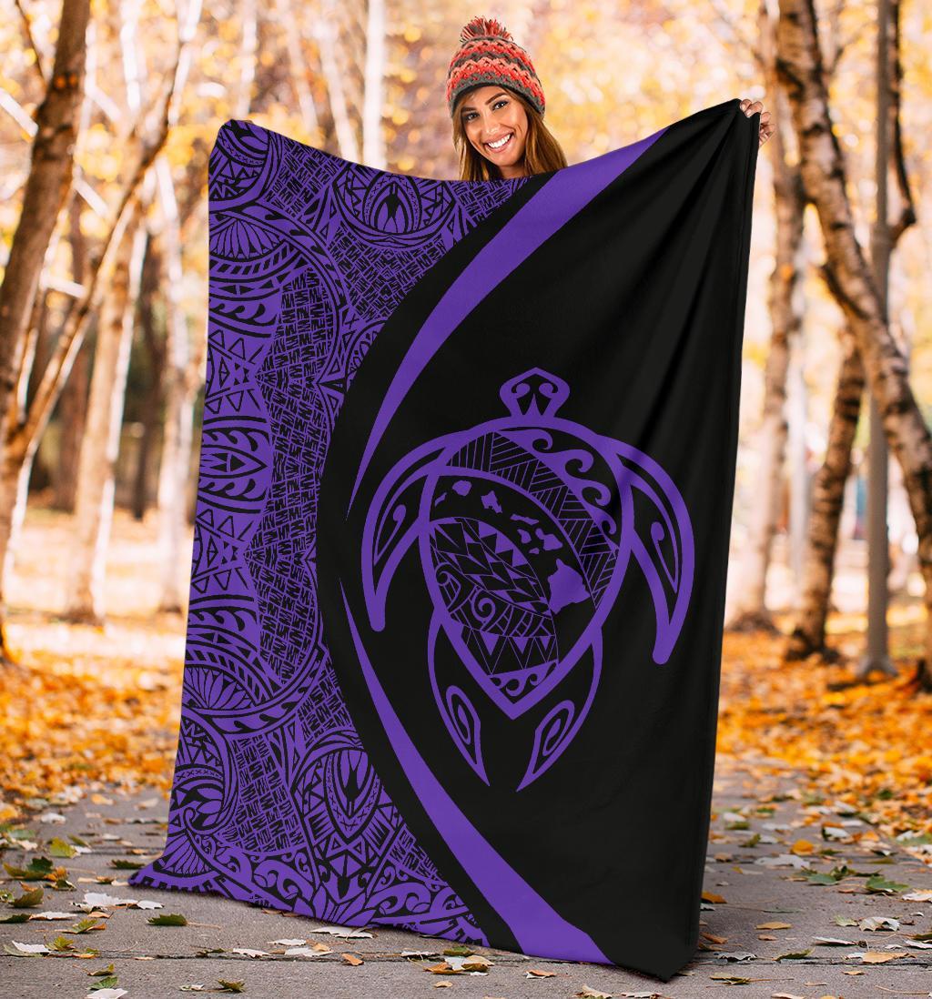 Hawaii Turtle Map Polynesian Premium Blanket - Purple - Circle Style - Polynesian Pride