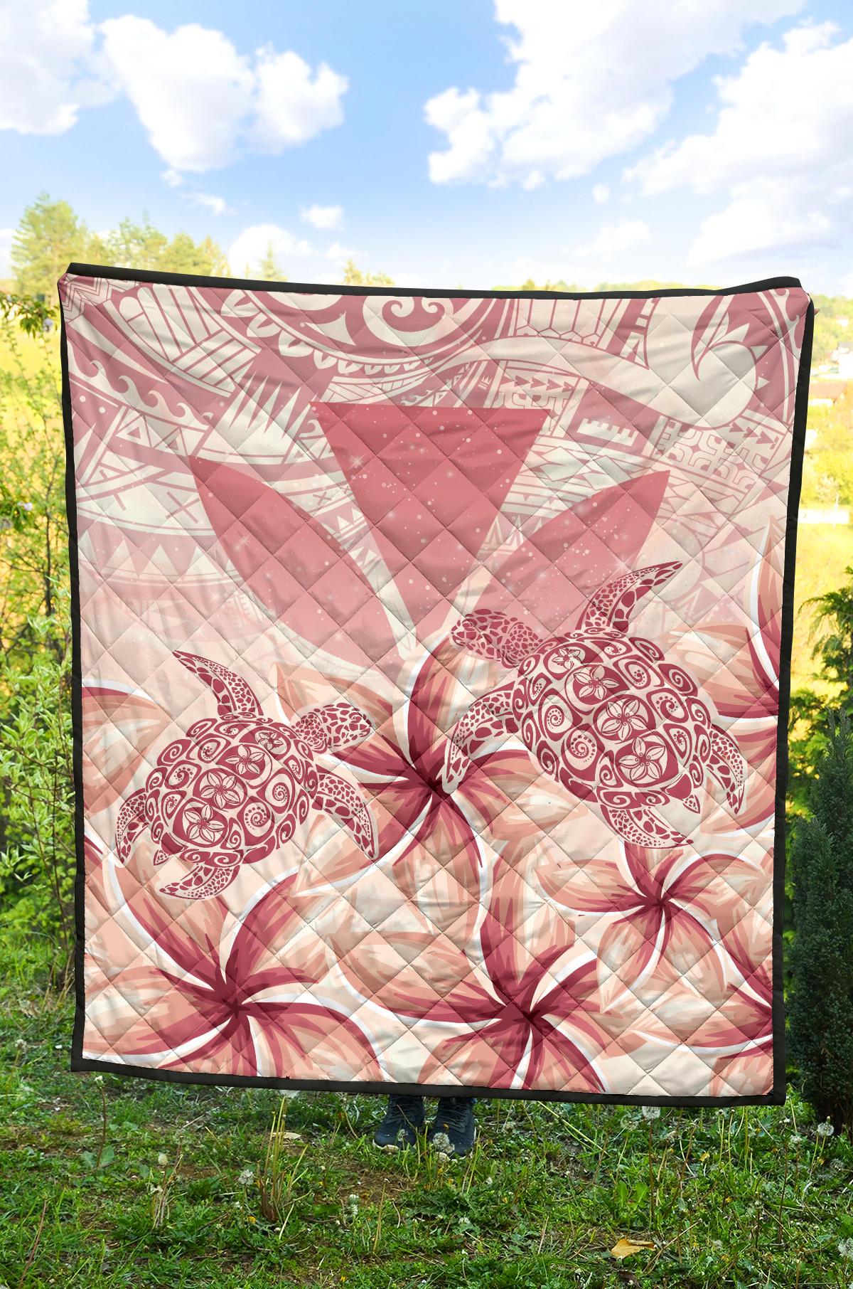 Hawaii Turtle Kanaka Plumeria Polynesian Pink Premium Quilt - Polynesian Pride