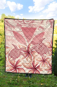 Hawaii Turtle Kanaka Plumeria Polynesian Pink Premium Quilt - Polynesian Pride