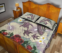 Hawaii Turtle Shark Hibiscus Quilt Bed Set - Beige - LH Style - Polynesian Pride
