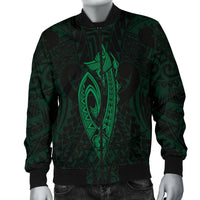 Hawaii Kakau Makau Fish Hook Kanaka Map Men's Bomber Jacket Polynesian - Green - Polynesian Pride