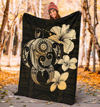 Hibiscus Plumeria Mix Polynesian Gold Turtle Premium Blanket - Polynesian Pride
