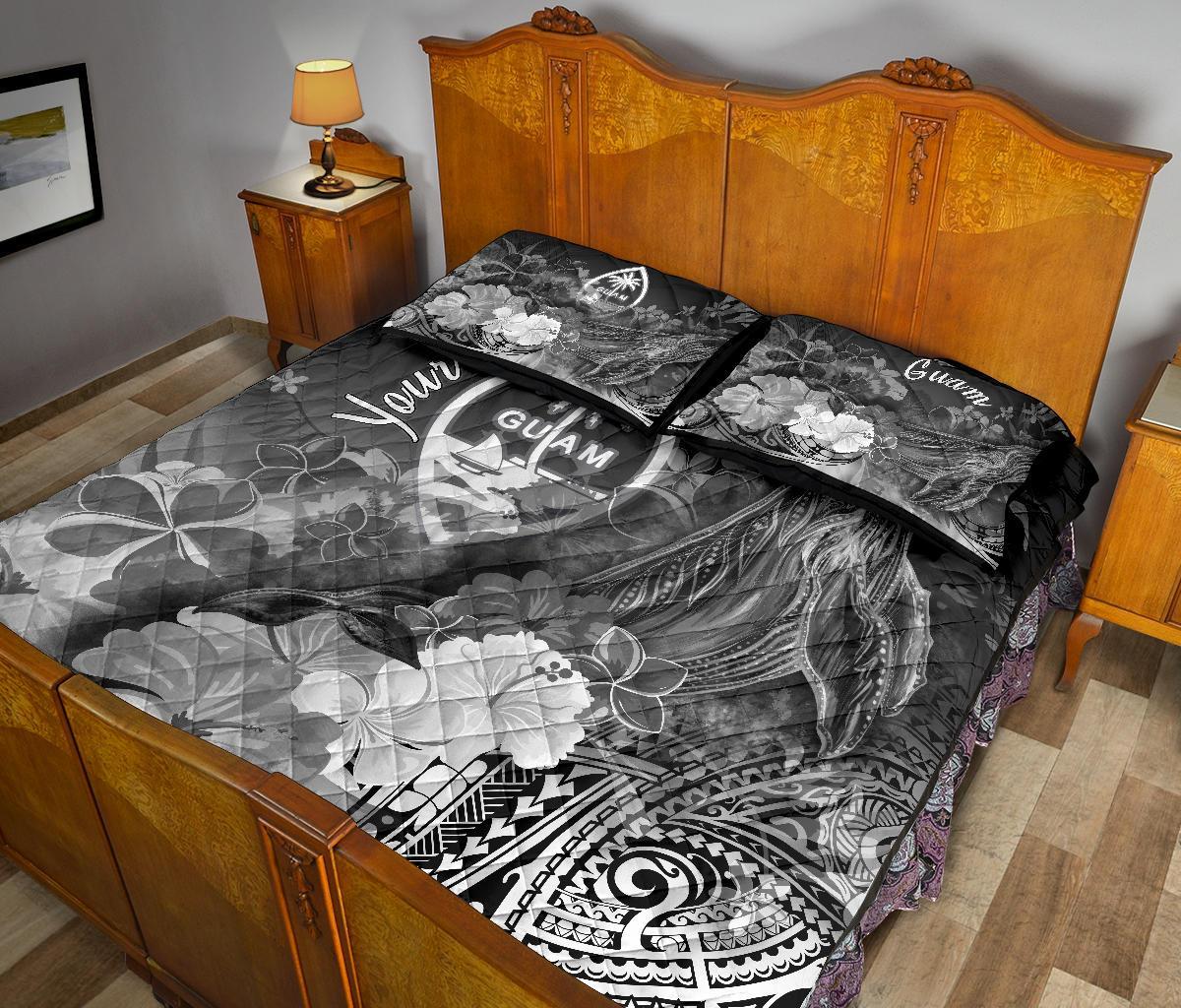 Guam Custom Personalised Quilt Bed Set - Humpback Whale with Tropical Flowers (White) - Polynesian Pride