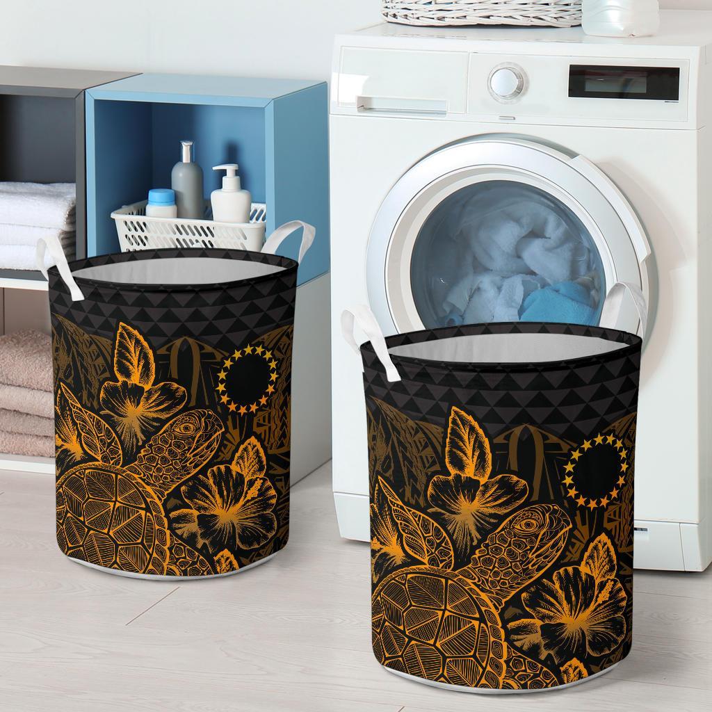 Cook Islands Laundry Basket - Polynesian Turtle Hibiscus Gold - Polynesian Pride