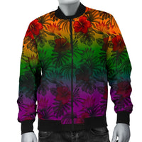 Polynesian Men's Bomber Jacket - Green Hibiscus Patterns - Polynesian Pride