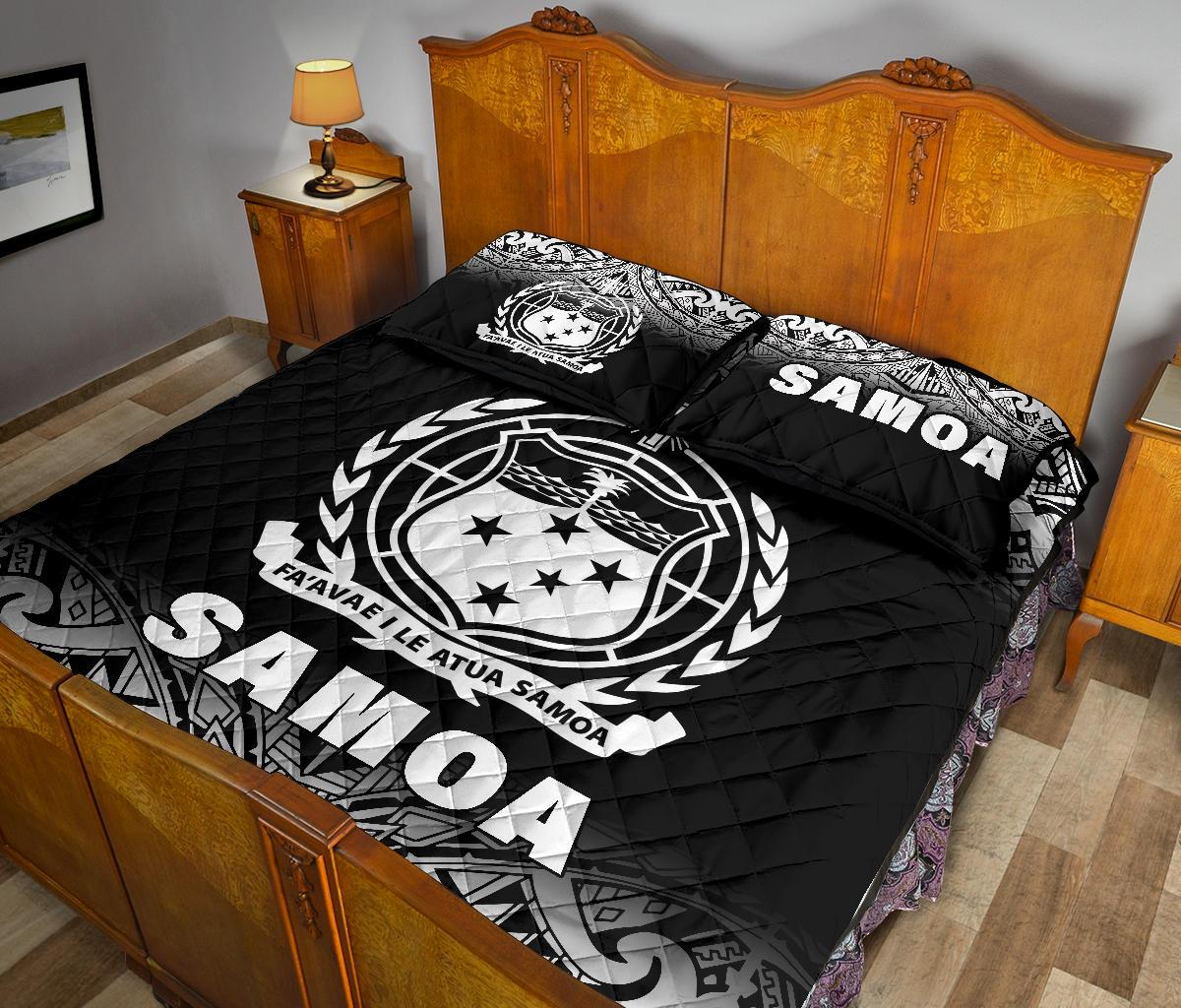 Samoa Quilt Bed Set - Samoa Coat Of Arms Polynesian Tattoo Black Fog White Version - Polynesian Pride