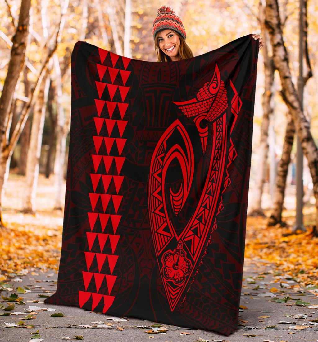 Hawaii Kakau Makau Fish Hook Polynesian Premium Blanket - Red - Polynesian Pride