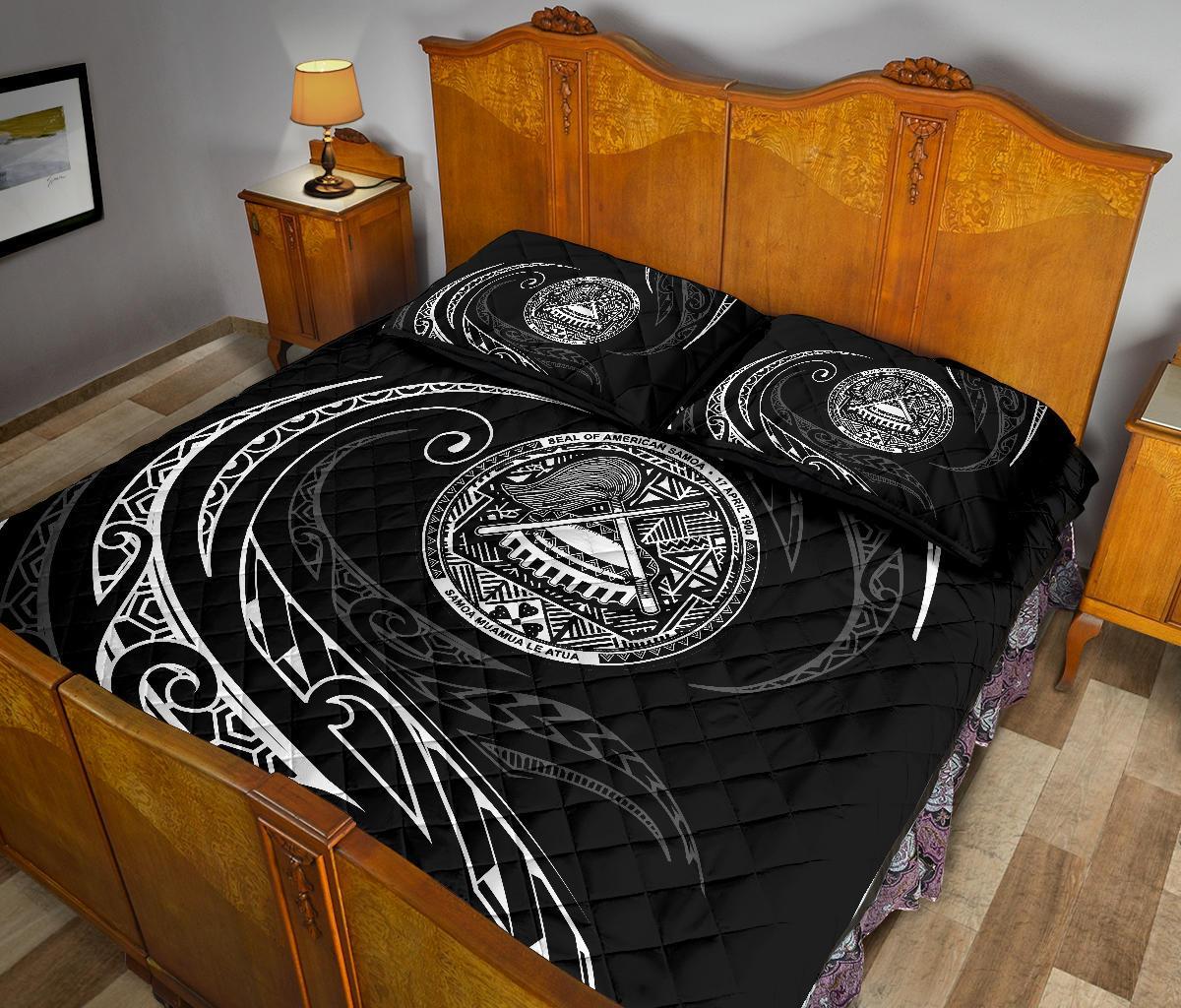 American Samoa Quilt Bed Set - White - Frida Style - Polynesian Pride