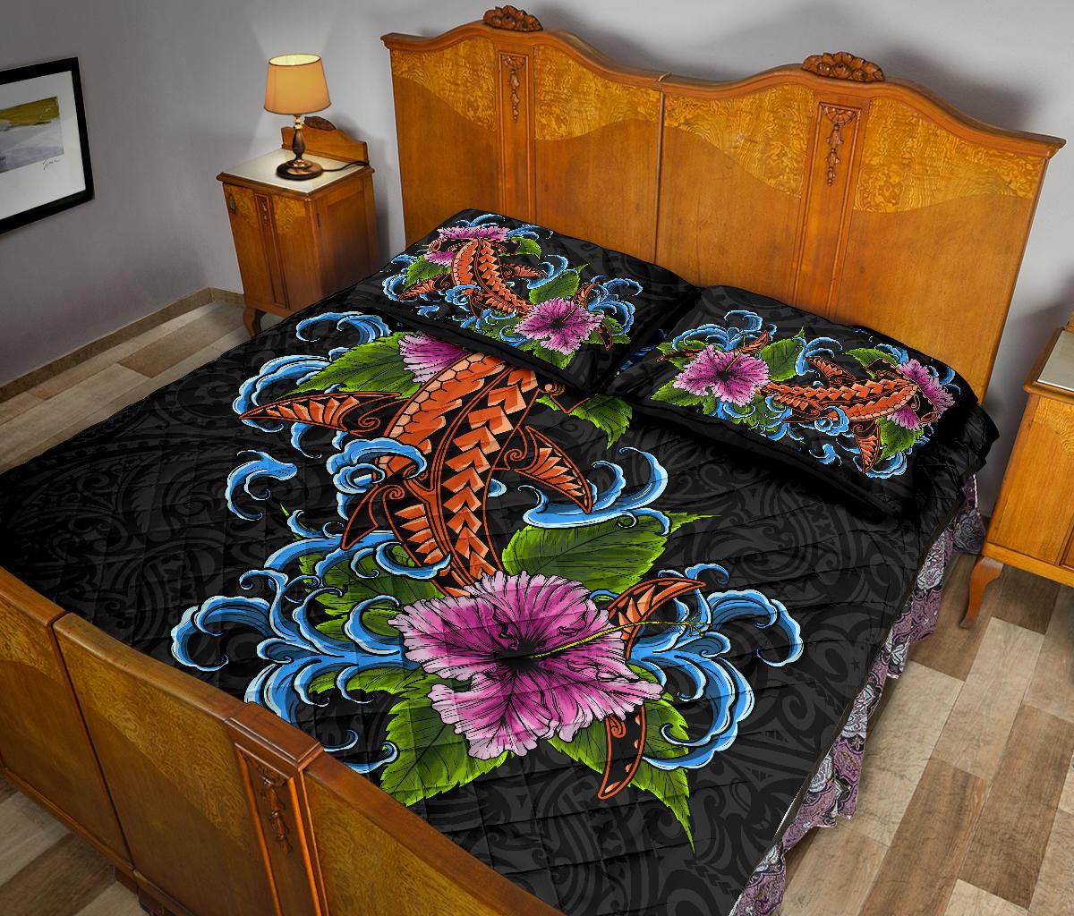 Hawaii Quilt Bed Set - Hawaii Hibiscus Cephalofoil Tattoo - Polynesian Pride