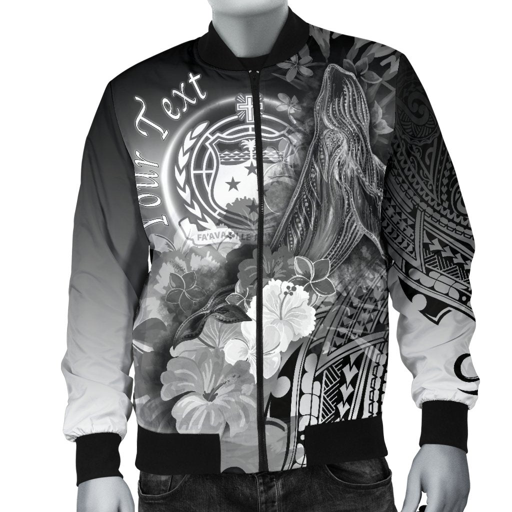 Custom Personalised Samoa Men's Bomber Jacket- Humpback Whale with Tropical Flowers (White) - Polynesian Pride