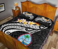 Guam Quilt Bed Set - Guam Seal Polynesian Patterns Plumeria (Black) - Polynesian Pride