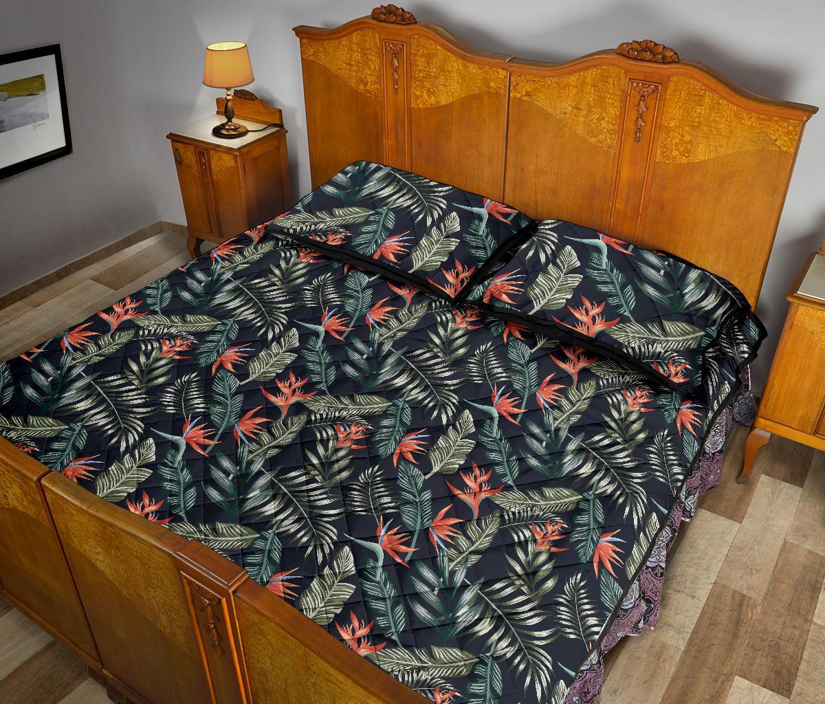 Tropical Strelitzia Black Quilt Bed Set - Polynesian Pride