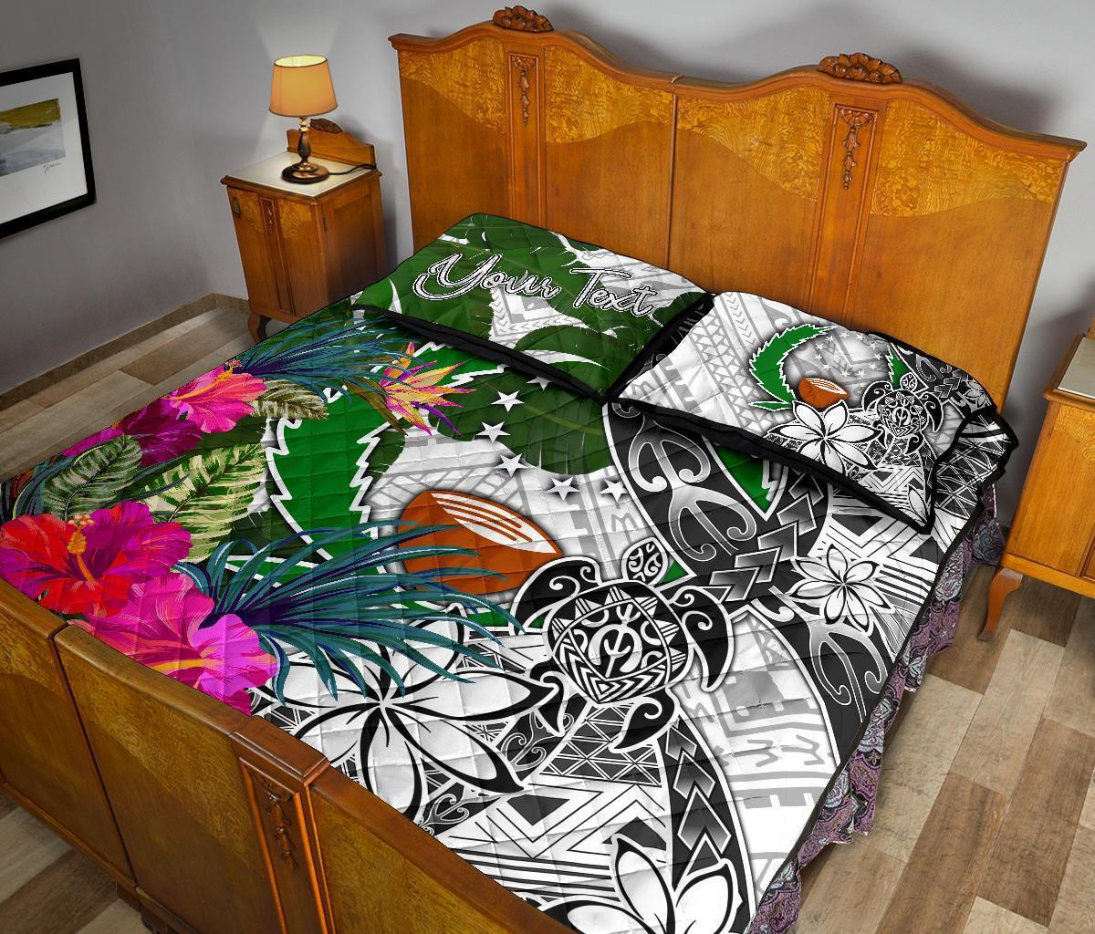 Pohnpei Custom Personalised Quilt Bet Set White - Turtle Plumeria Banana Leaf - Polynesian Pride