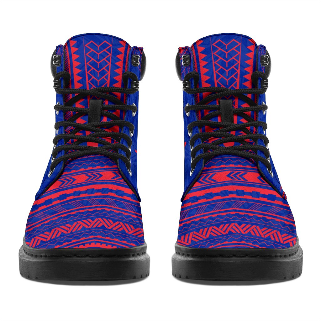 Wallis And Futuna Leather Boots - Polynesian Flag Chief Version - Polynesian Pride