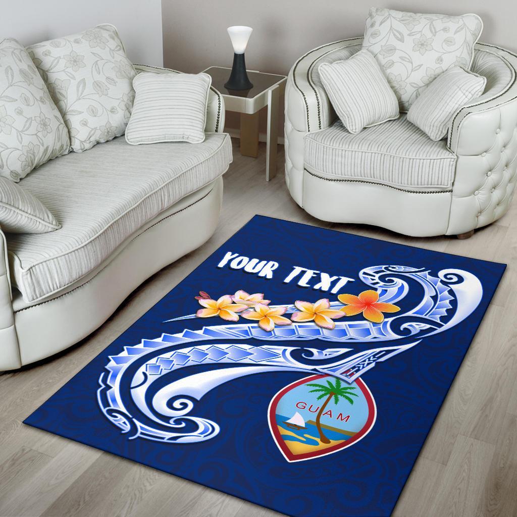 Guam Personalised Area Rug - Guam Seal Polynesian Patterns Plumeria (Blue) - Polynesian Pride