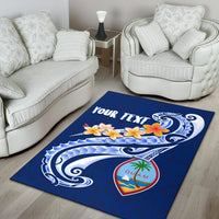 Guam Personalised Area Rug - Guam Seal Polynesian Patterns Plumeria (Blue) - Polynesian Pride