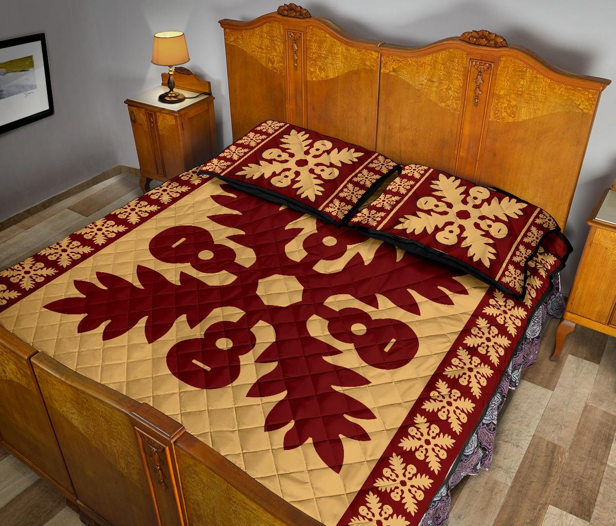 Hawaiian Quilt Pattern Guitar And Flora Quilt Bed Set - Polynesian Pride