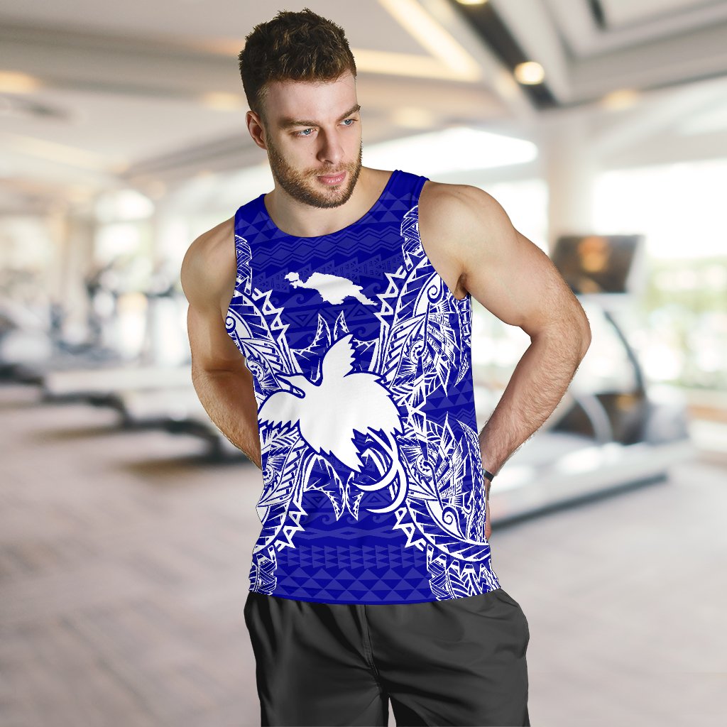 Papua New Guinea Polynesian Men Tank Top Map Blue - Polynesian Pride