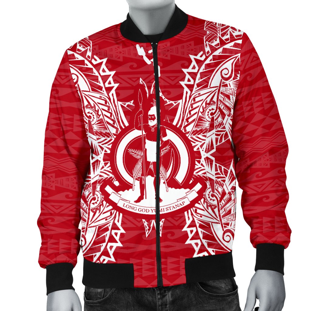 Vanuatu Polynesian Men's Bomber Jacket Map Red White - Polynesian Pride