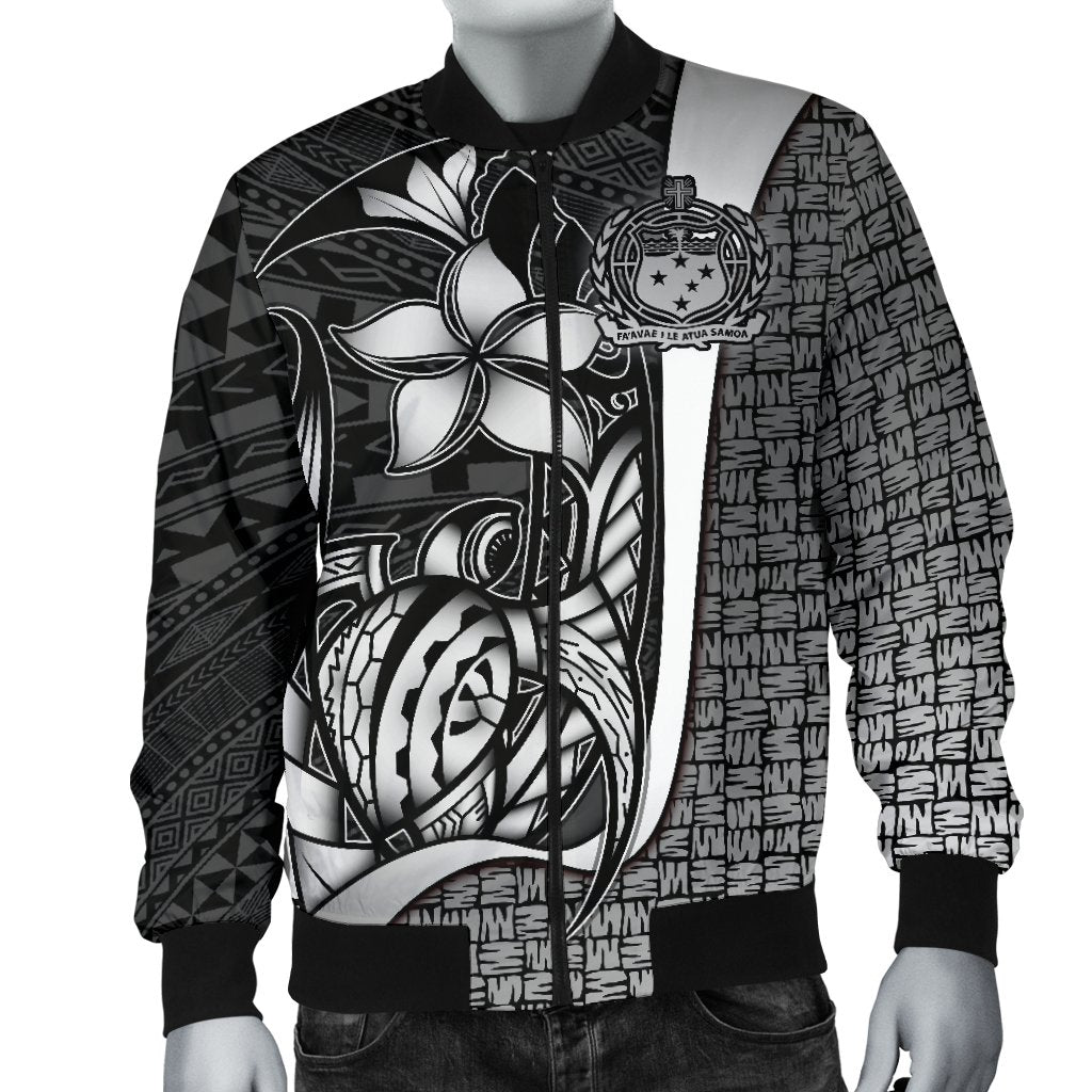 Samoa Polynesian Men's Bomber Jackets White - Turtle With Hook - Polynesian Pride
