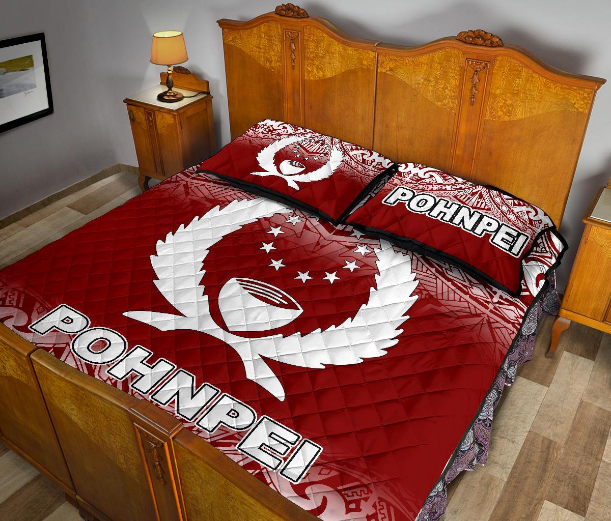 Pohnpei Quilt Bed Set - Pohnpei Flag Red Fog Style - Polynesian Pride