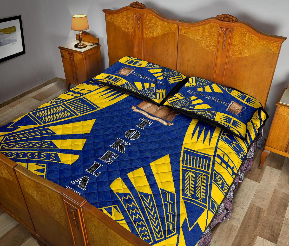 Tokelau Quilt Bed Set - Tokelau Coat Of Arms Yellow Tattoo Style - Polynesian Pride