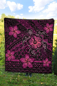 Hawaii Mix Polynesian Turtle Plumeria Premium Quilt - AH - Nick Style - Pink - Polynesian Pride