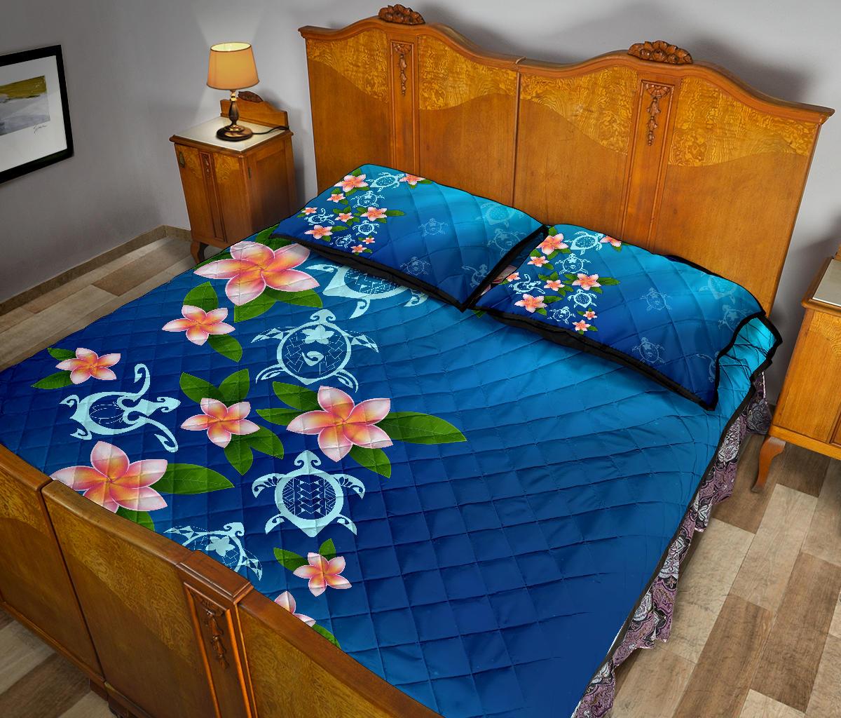 Turtle Polynesian Plumeria Quilt Bed Set - Polynesian Pride