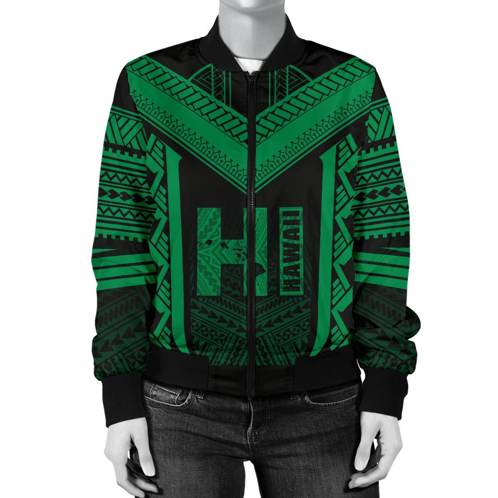 Hawaiian Kanaka Polynesian Women's Bomber Jacket Active Green - Polynesian Pride