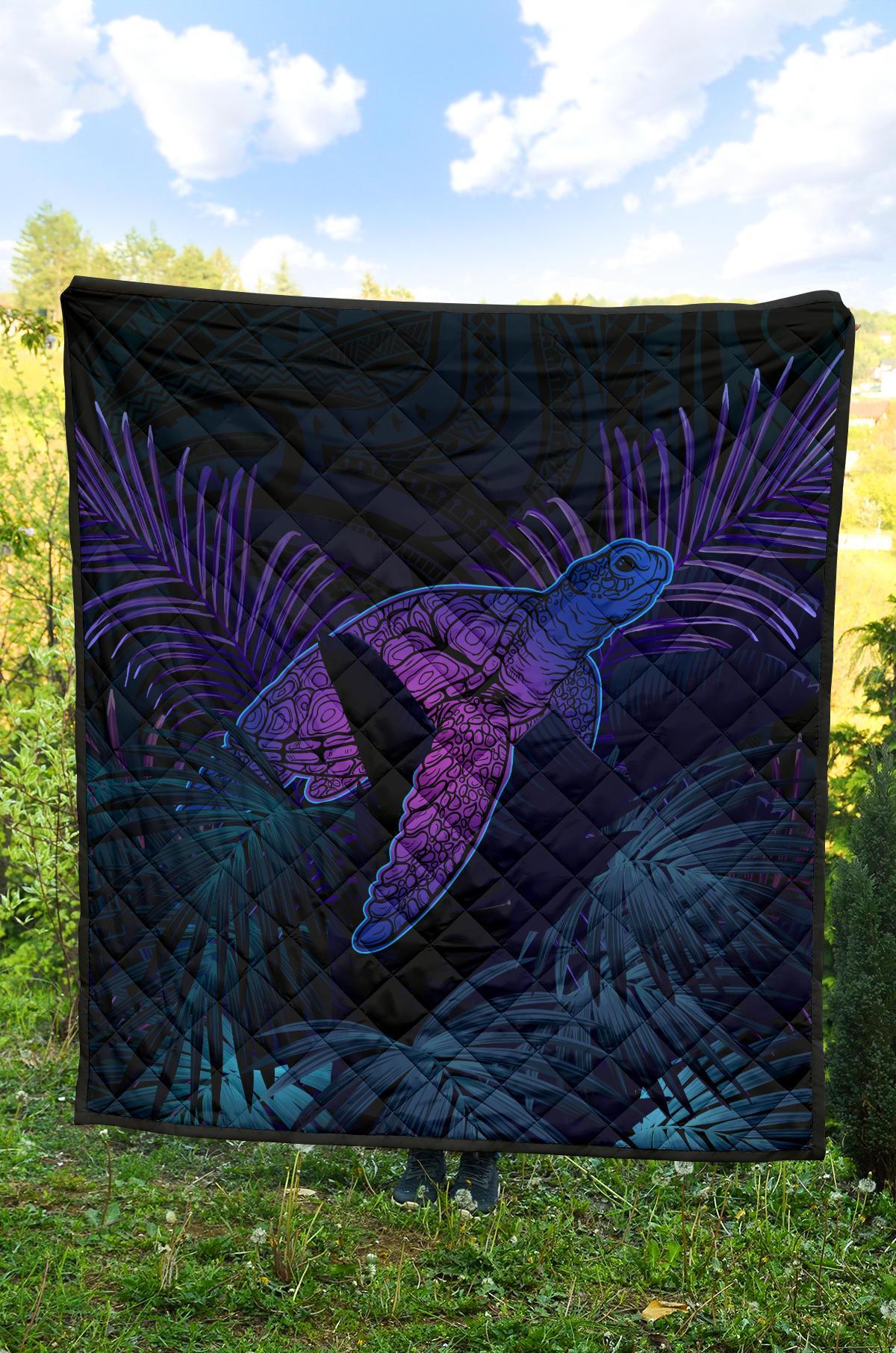 Hawaii Premium Quilt - Hawaii Turtle And Palm Polynesian Retrospective - Polynesian Pride