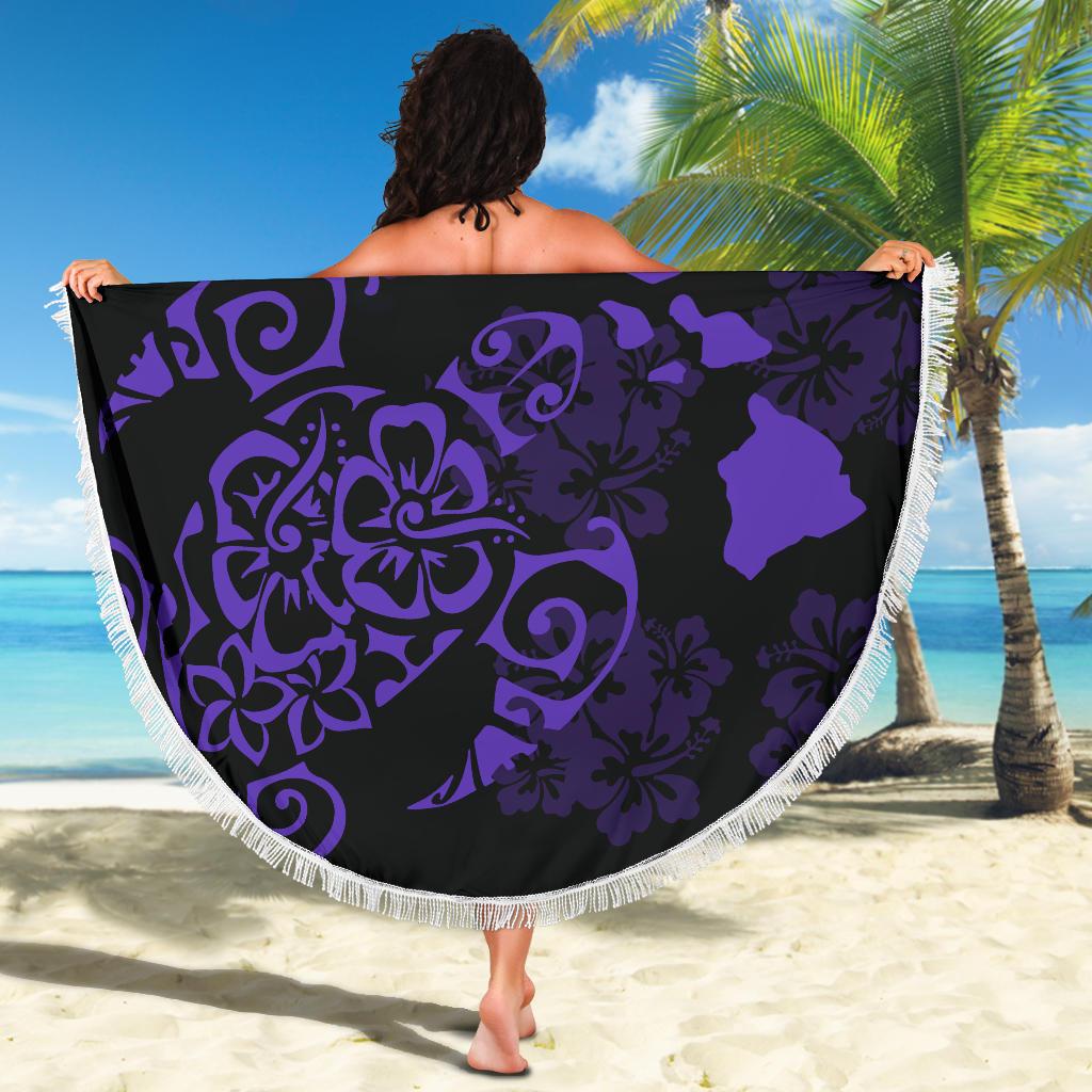 Turtle Hibiscus Map Purple Beach Blanket - Polynesian Pride
