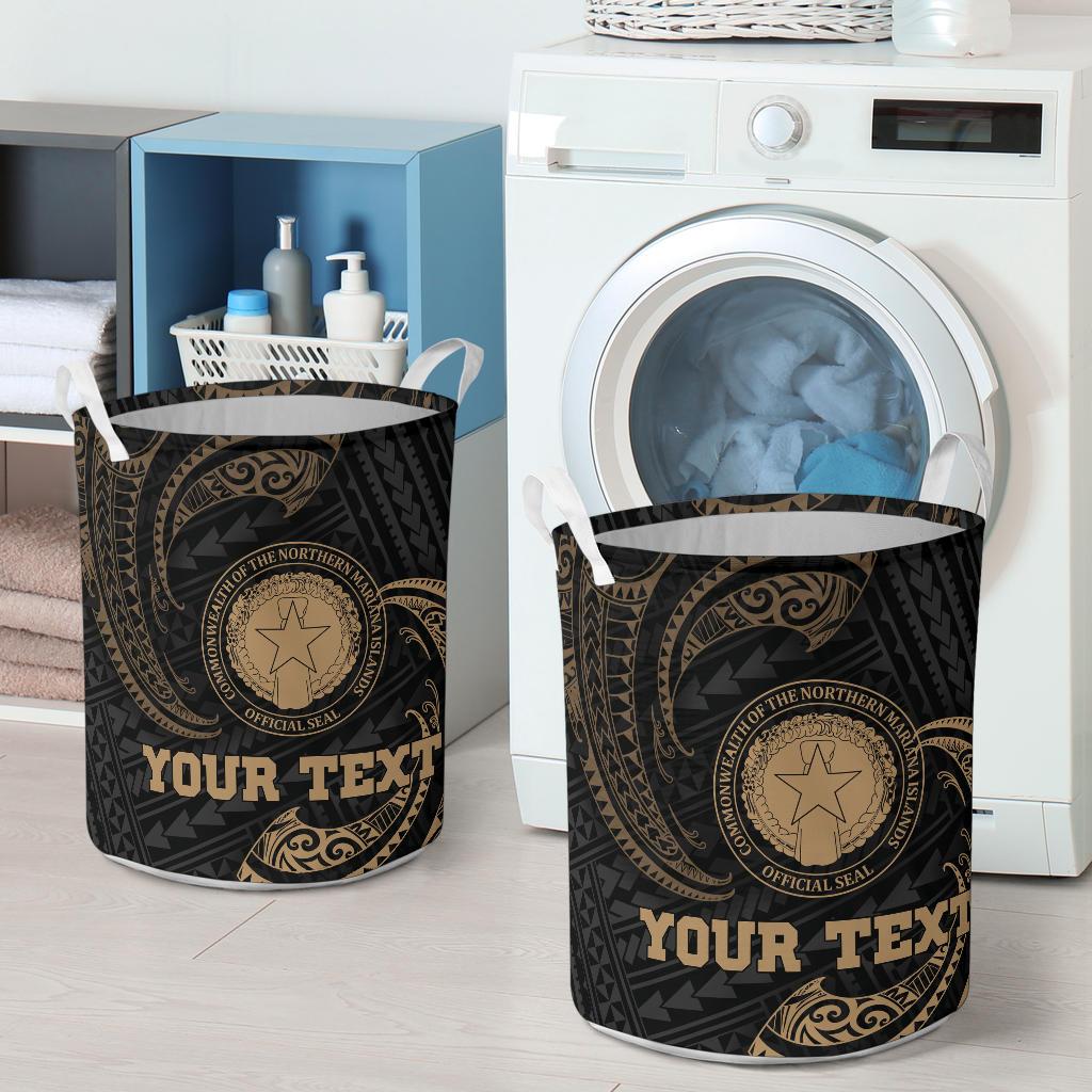 Northern Mariana Islands Polynesian Custom Personalised Laundry Basket - Gold Tribal Wave - Polynesian Pride