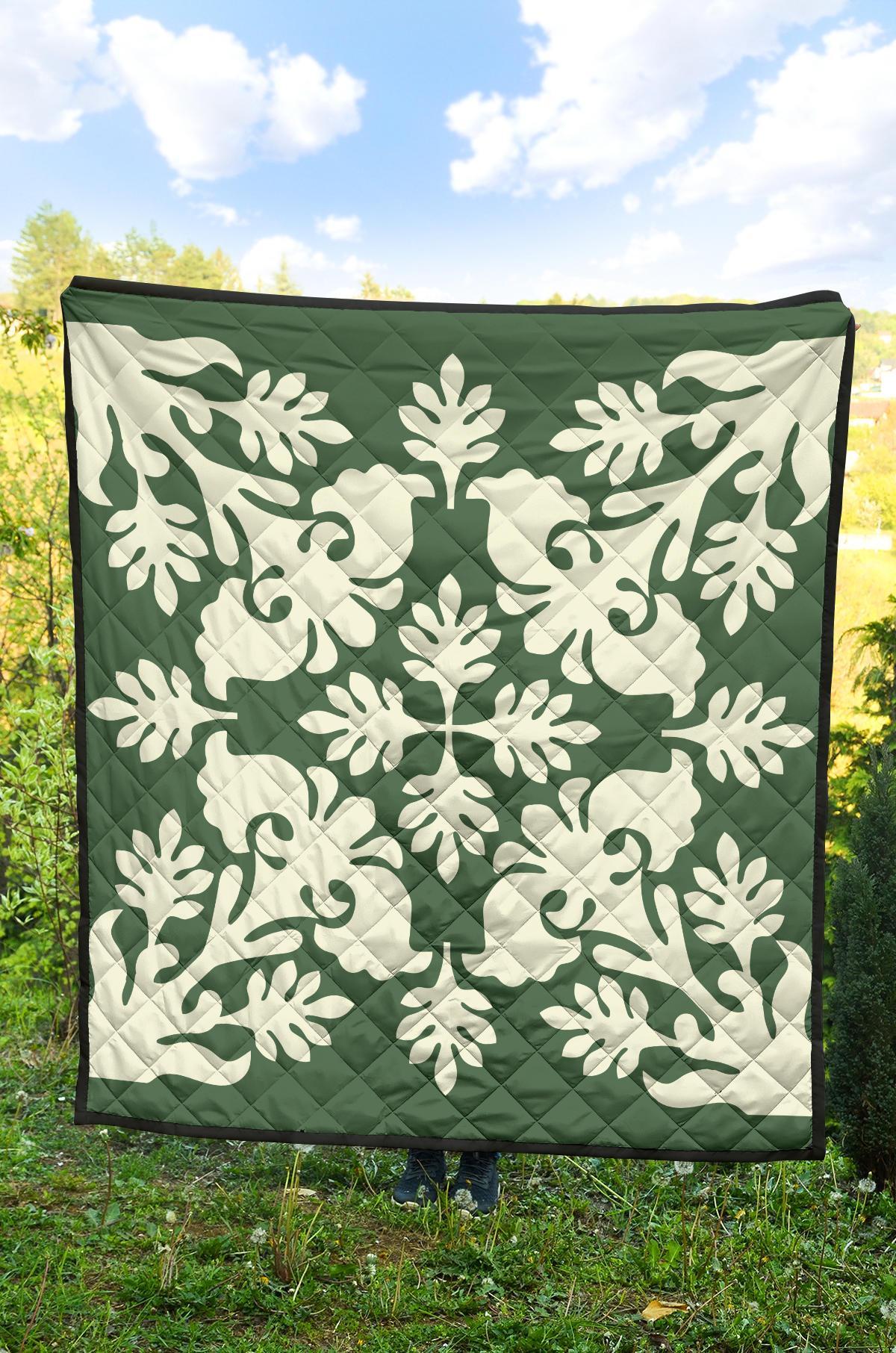 Hawaiian Flower Tropical Pattern Premium Quilt - Green - Argu Style - AH - Polynesian Pride