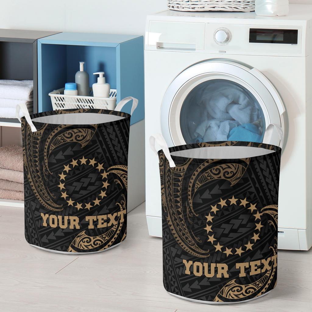 Cook Islands Polynesian Custom Personalised Laundry Basket - Gold Tribal Wave - Polynesian Pride