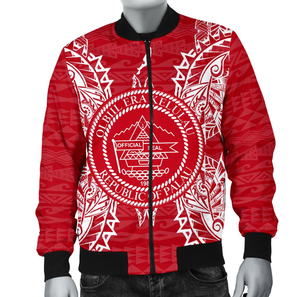 Palau Polynesian Men's Bomber Jacket Map Red White - Polynesian Pride