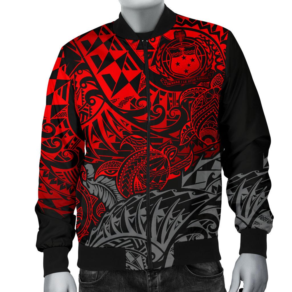 Samoa Polynesian Bomber Jacket (Men) - Red Turtle Flowing - Polynesian Pride